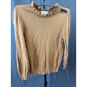 Loft Outlet Brown Ruffle Neck Sweater Women's Size XS